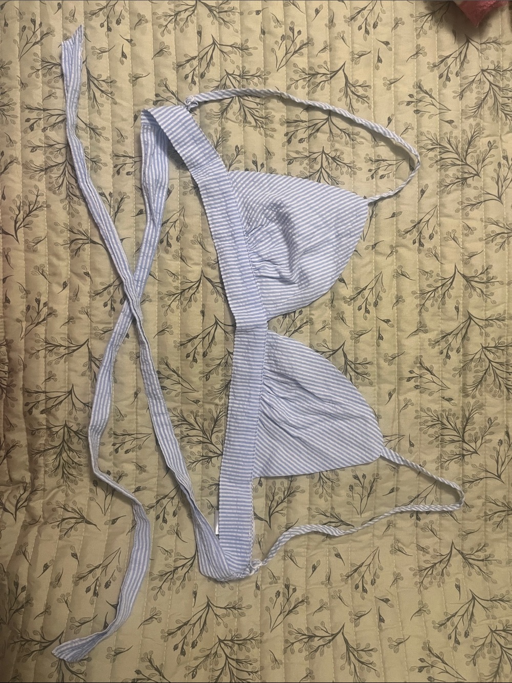 Striped Blue & White Triangle Bikini Top